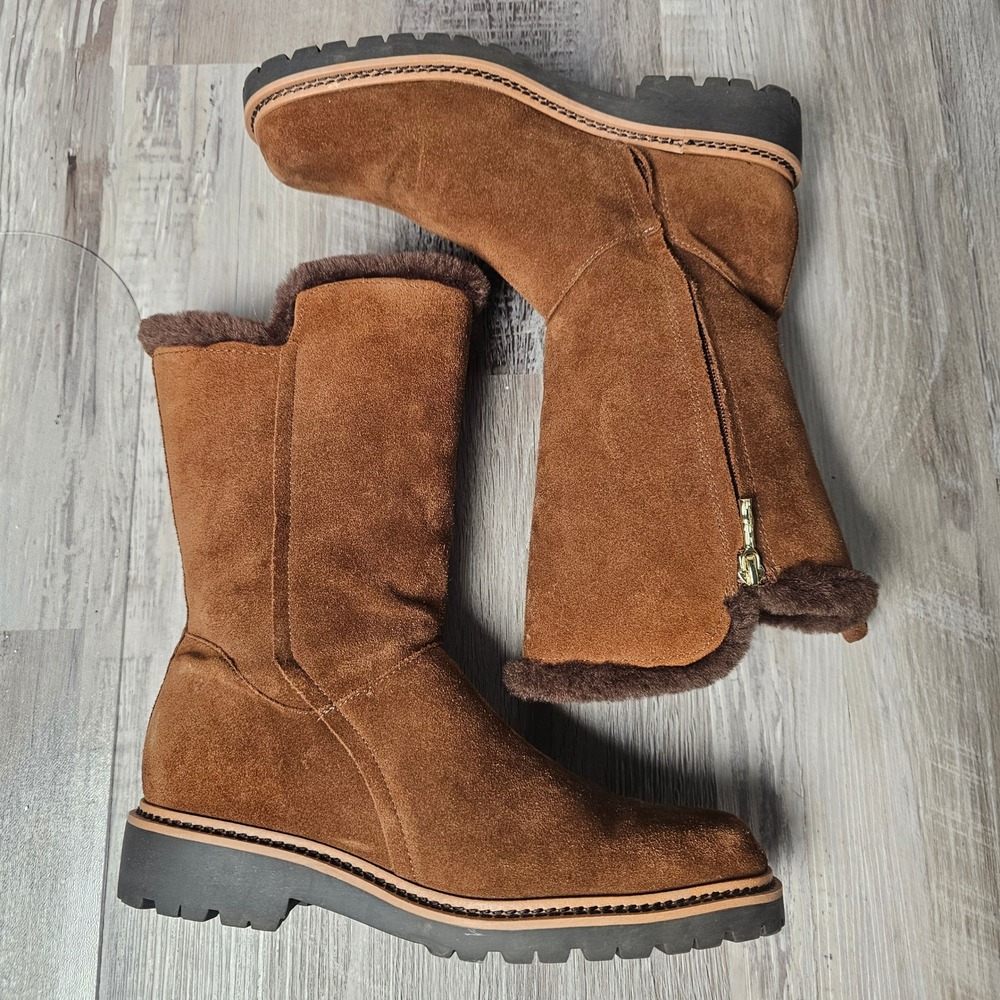 J.McLaughlin Tanya Womens Suede Faux Fur Mid Calf Boots 8M Brown Cabin Chic